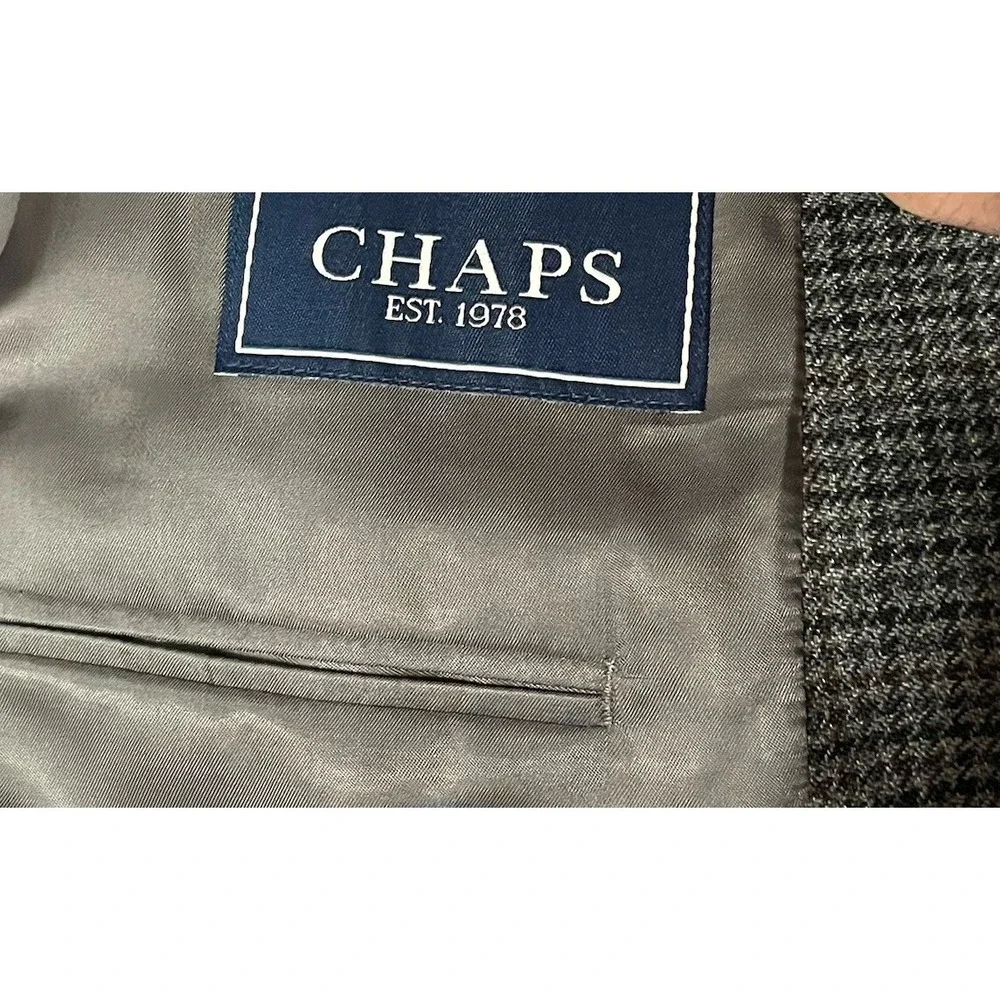 Chaps Ralph‎ Lauren 42R Gray Black Houndstooth 100% Lambswool Blazer Sports Coat